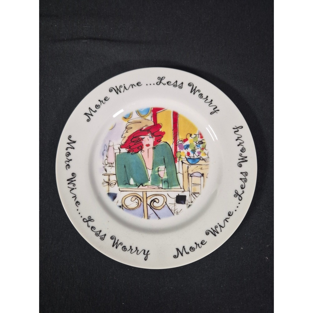 House of Prill Anne Ormsby More Wine Less Worry Dessert Appetizer Plate 2002